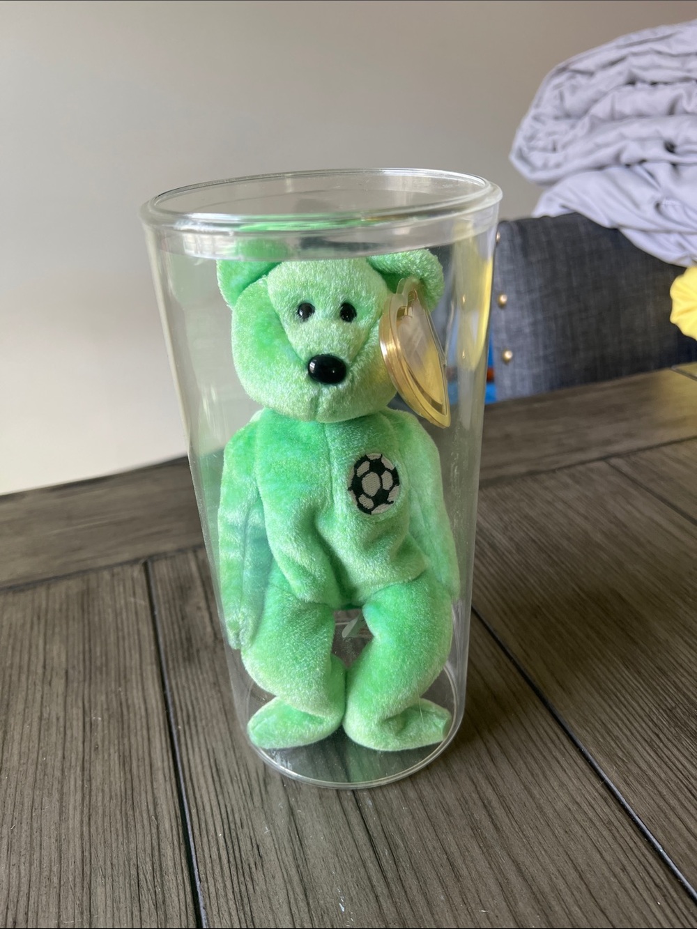 Kicks- TY Green Plush Teddy Bear with Soccer Patch